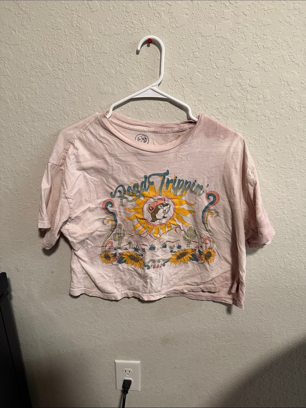 Road Trippin' Sunflower Graphic Crop Tee - Light Pink